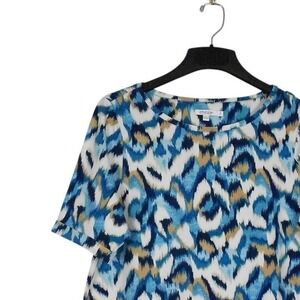 Chicos Top Womens Size 2 US M Blue Multi Short Sleeve Abstract Print Casual Knit